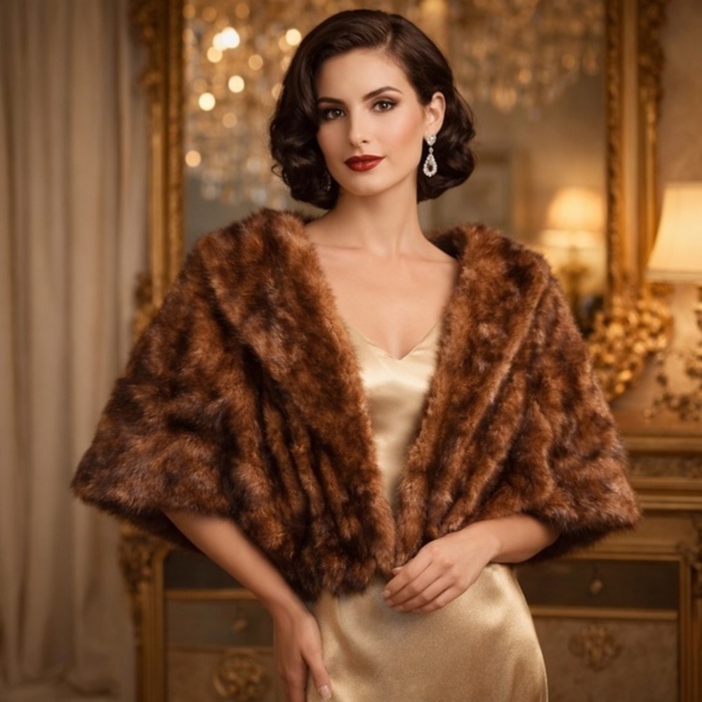 Vintage Marshall Field Muskrat Fur Capelet Brown S/M Old Hollywood 1950s Luxury